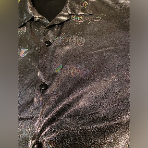 Men's Vintage Short Sleeve Large Silver NYE Y2K 2000 Celebration Shirt - Picture 9 of 11